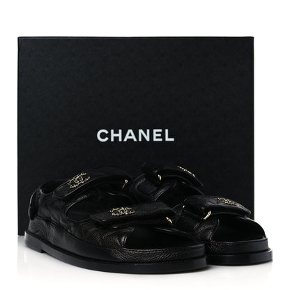 Chanel Grained Calfskin Velcro Dad Sandals 38.5 Black 9 of 9