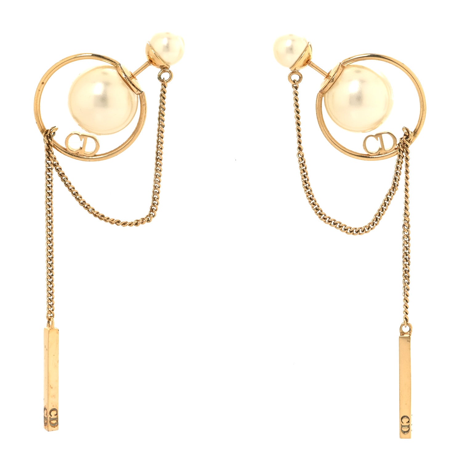 Christian Dior Pearl Tribales Dangle Chain Earrings Gold 1 of 4
