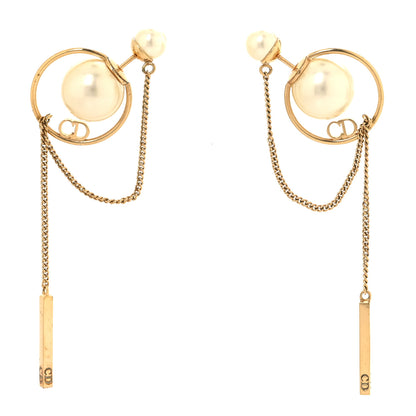 Christian Dior Pearl Tribales Dangle Chain Earrings Gold 1 of 4