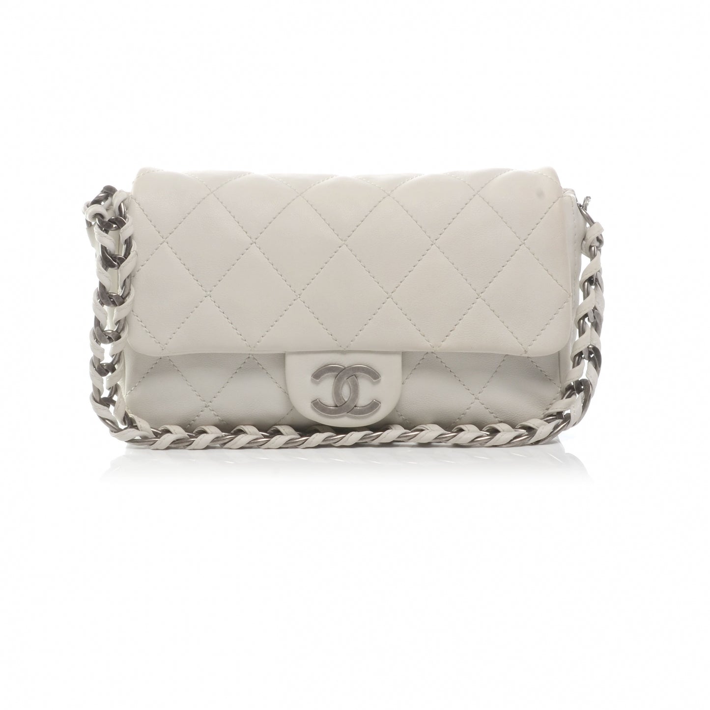 Calfskin Quilted Medium Modern Chain Flap White