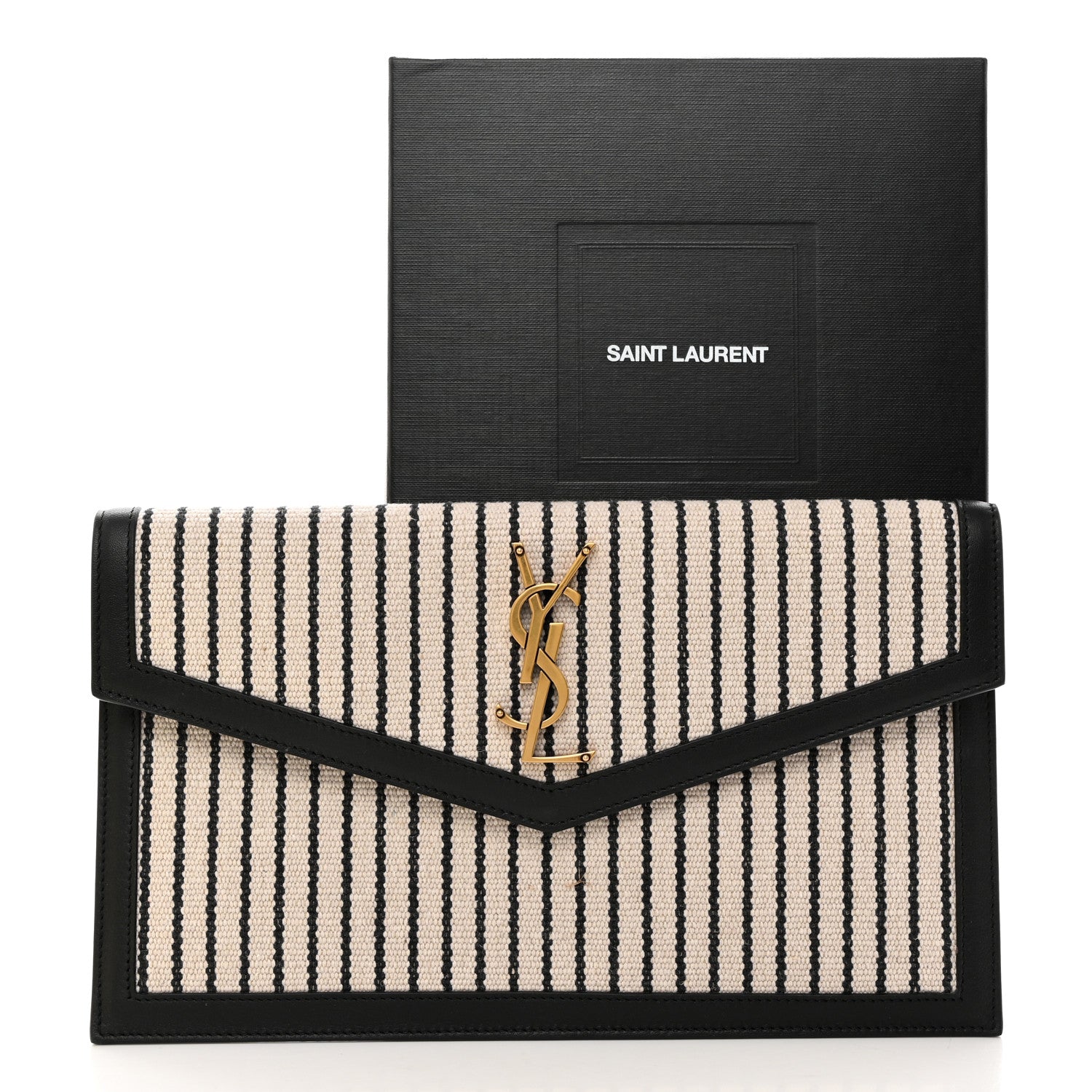 Saint Laurent SAINT LAURENT Canvas Striped Uptown Pouch Beige Black 8 of 8