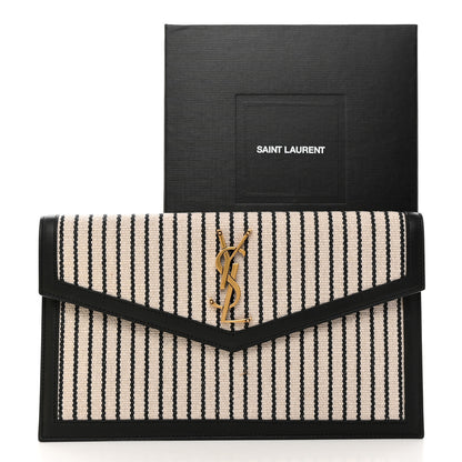Saint Laurent SAINT LAURENT Canvas Striped Uptown Pouch Beige Black 8 of 8