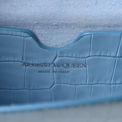 Alexander McQueen Calfskin Crocodile Embossed Skull Mini Crossbody Bag Blue 6 of 12