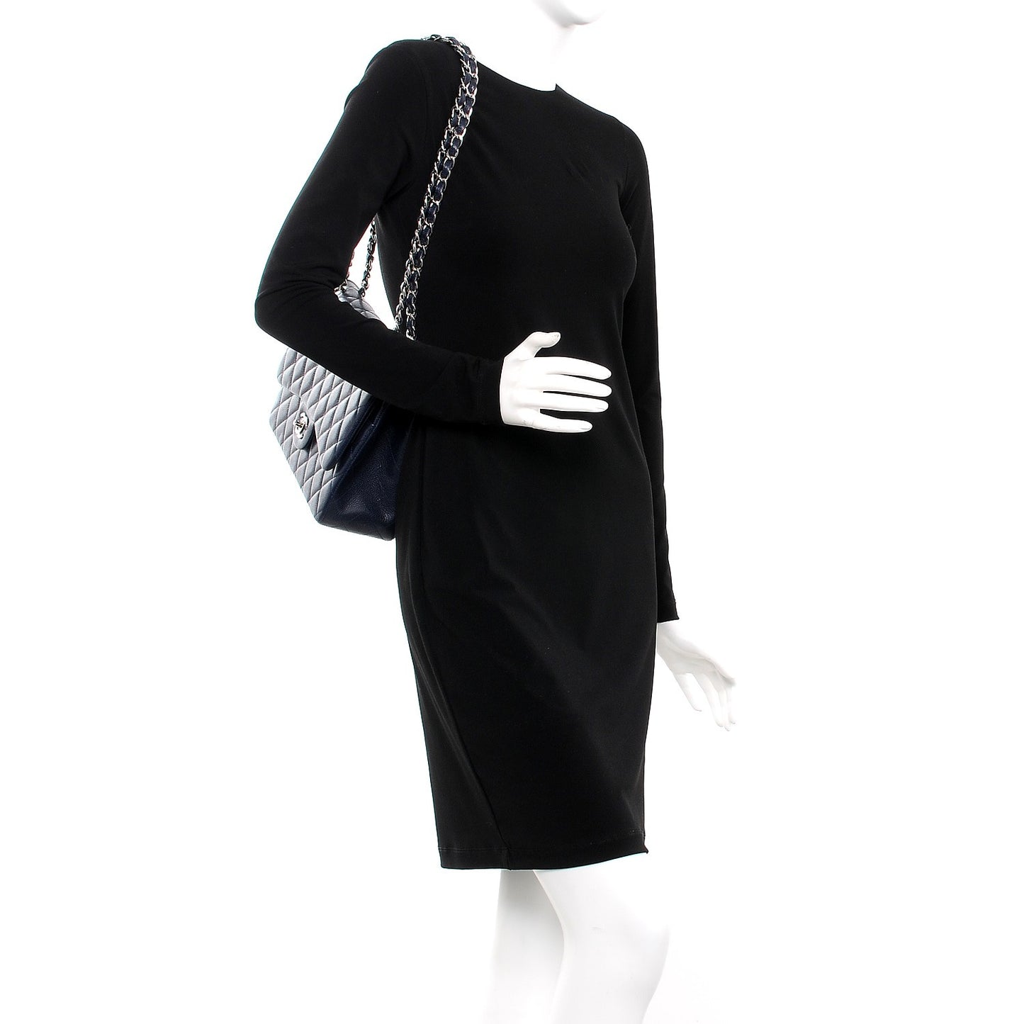 Caviar Quilted Jumbo Double Flap Navy Blue