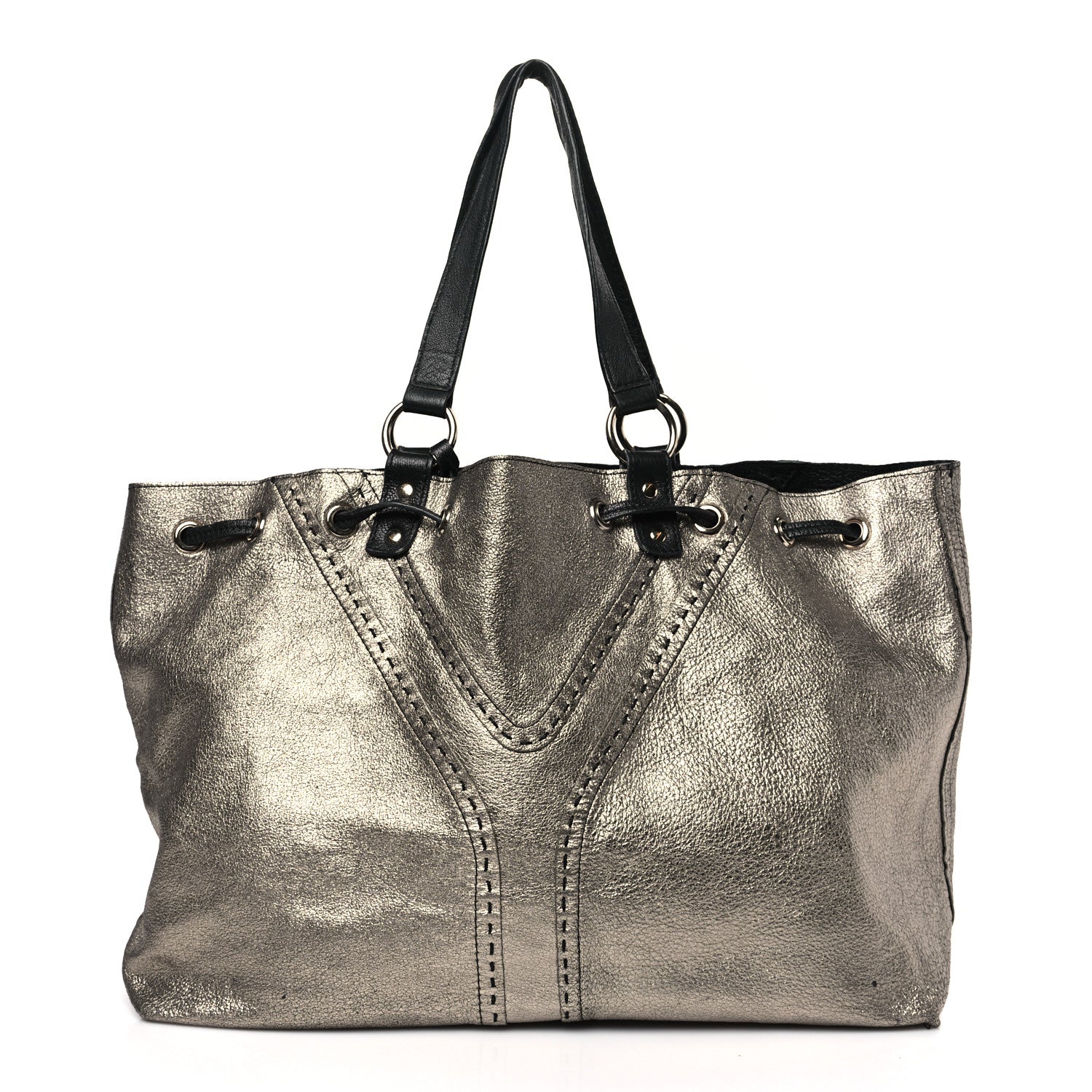 Saint Laurent Calfskin Reversible Double Sac Y Tote Gold Black 1 of 16