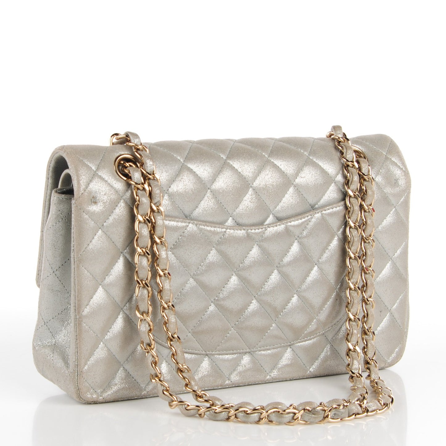 Iridescent Calfskin Medium Double Flap Light Gold