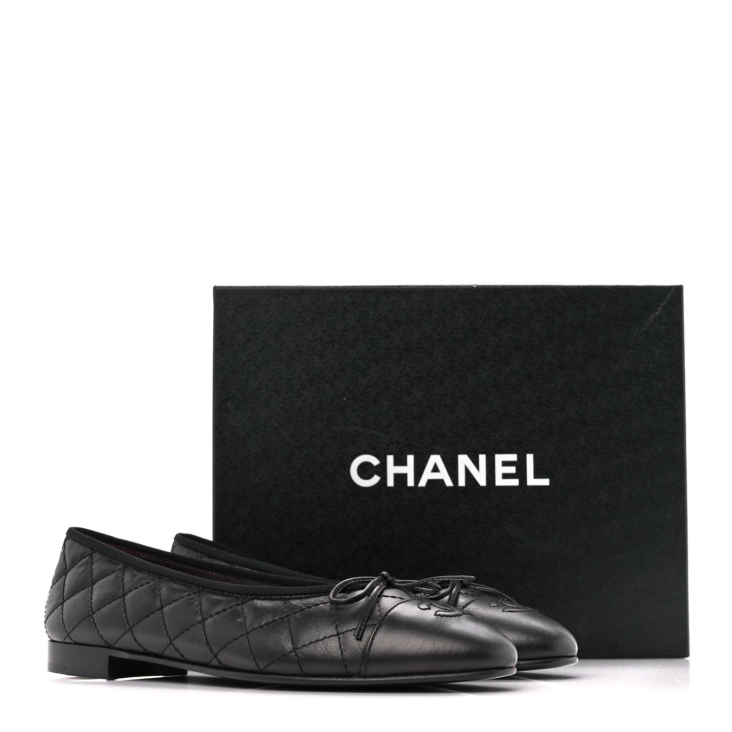 Aged Calfskin Quilted CC Cap Toe Ballerina Flats 39.5 Black