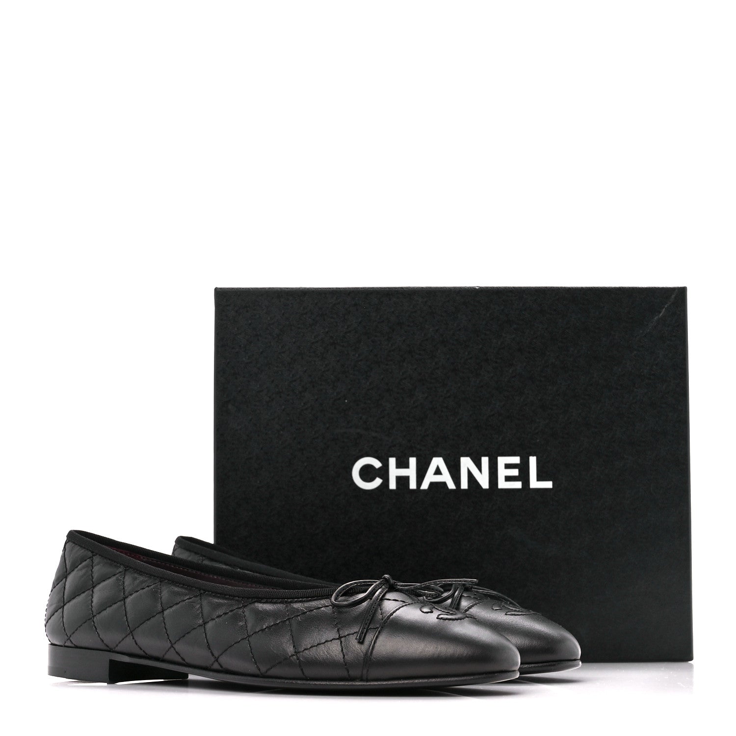 Chanel Aged Calfskin Quilted CC Cap Toe Ballerina Flats 39.5 Black 9 of 9