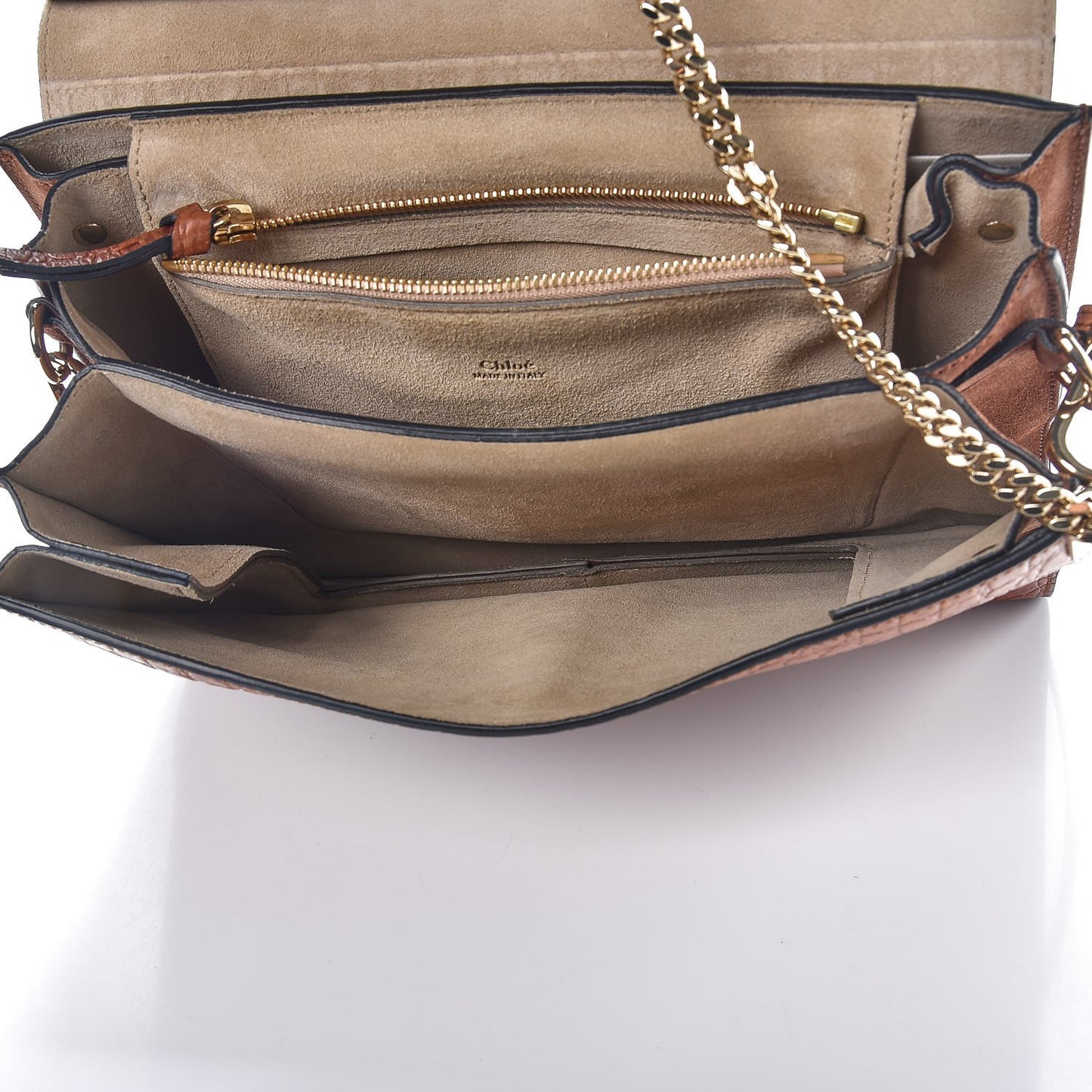 Calfskin Crocodile Embossed Medium Faye Shoulder Bag Mahogany