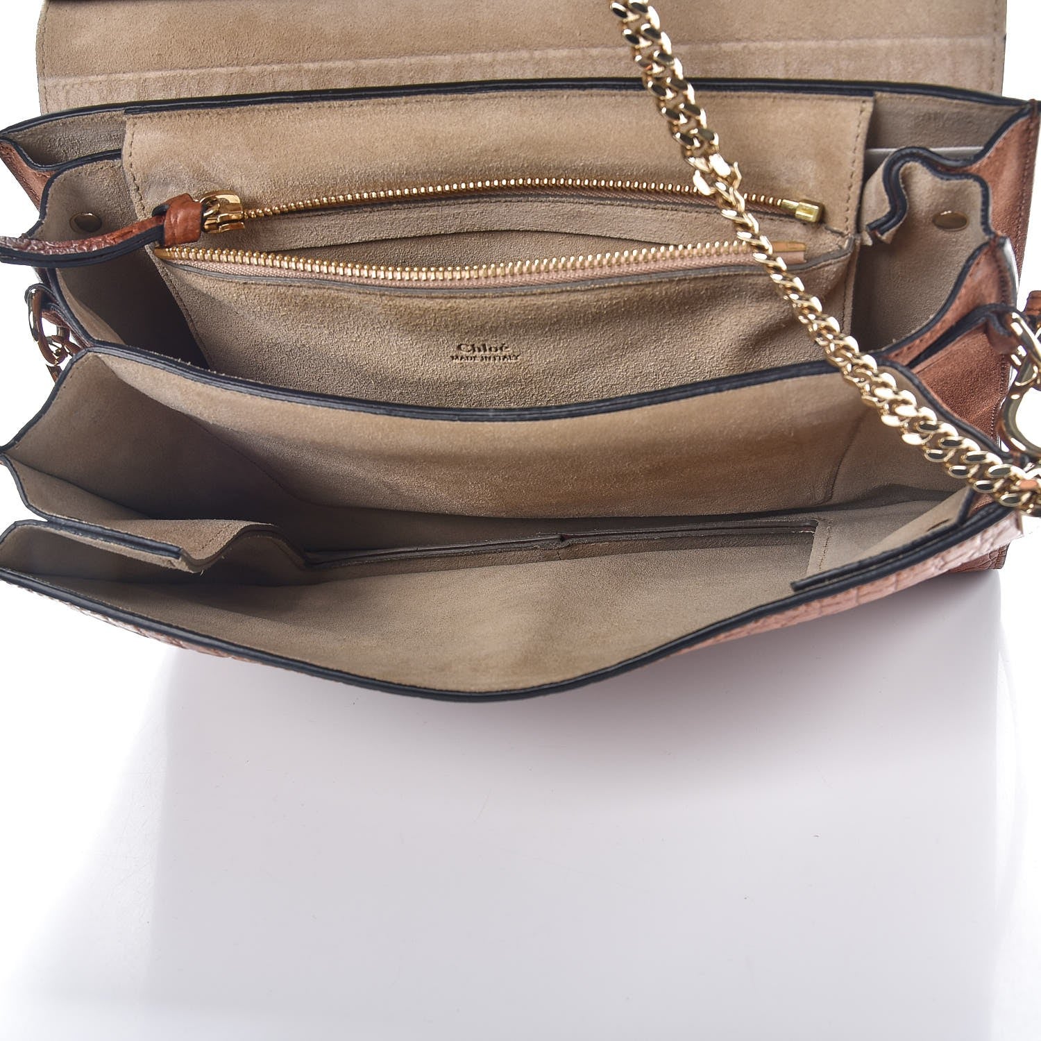 Chloe Calfskin Crocodile Embossed Medium Faye Shoulder Bag Mahogany 5 of 11