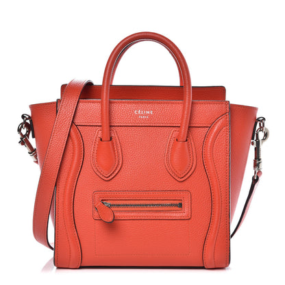 Celine Drummed Calfskin Nano Luggage Vermillion 1 of 8