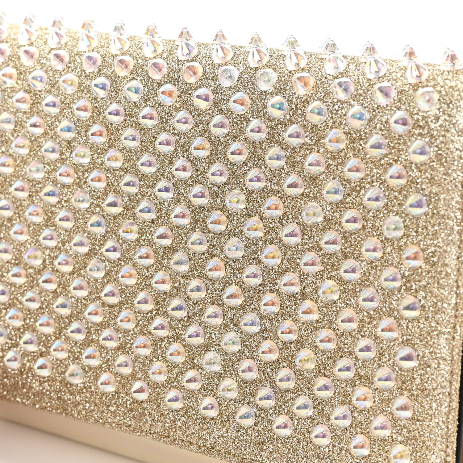 Christian Louboutin Metallic Glitter Patent Calfskin Spikes Boudoir Chain Wallet Silver 16 of 17