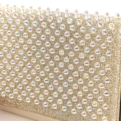 Christian Louboutin Metallic Glitter Patent Calfskin Spikes Boudoir Chain Wallet Silver 16 of 17