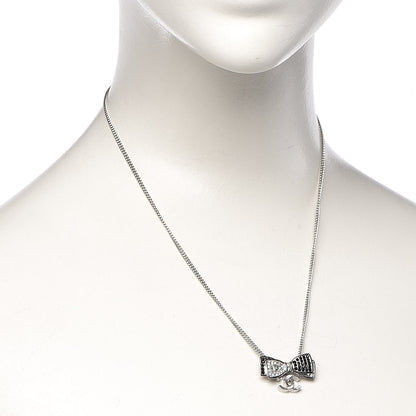 Chanel Crystal CC Bow Necklace Silver Black 2 of 5