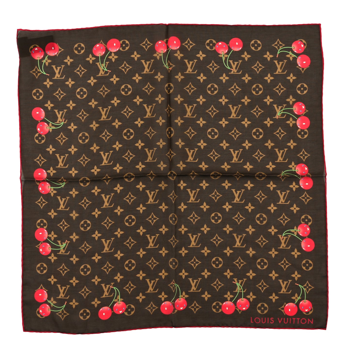 LV X TM Silk Cotton Monogram Cerises Square Scarf 55 Brown