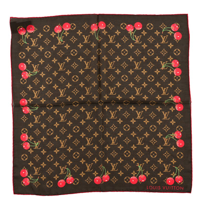 Louis Vuitton LV X TM Silk Cotton Monogram Cerises Square Scarf 55 Brown 1 of 3