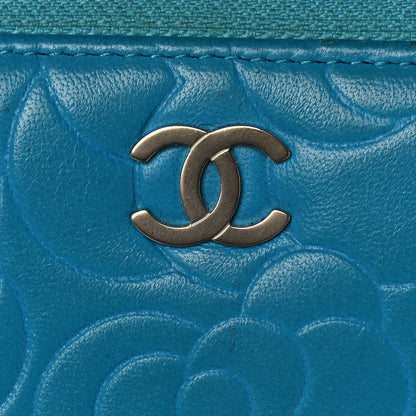 Chanel Lambskin Camellia Embossed Large Gusset Zip Around Wallet Blue 9 of 15