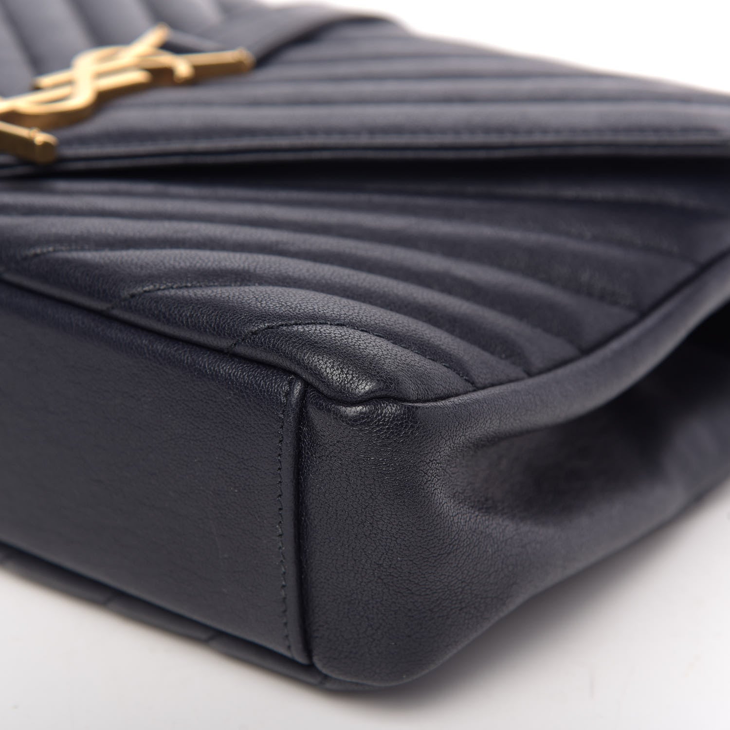 Saint Laurent Sheepskin Matelasse Chevron Monogram Medium College Bag Deep Marine 10 of 12