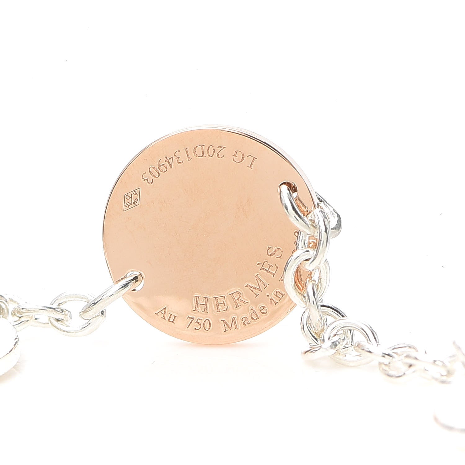 Hermes Sterling Silver 18K Rose Gold Confettis Bracelet LG 4 of 6