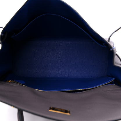 Hermes Togo Horseshoe Kelly Retourne 35 Etain Bleu Electrique 4 of 10