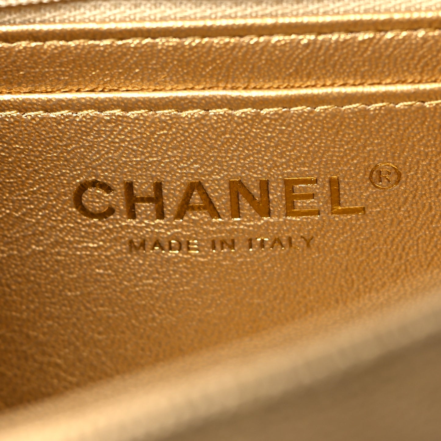 Metallic Caviar Quilted Mini Top Handle Rectangular Flap Gold