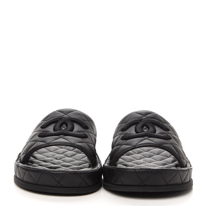 Chanel Lambskin Quilted CC Mules Sandals 39 Black 2 of 9