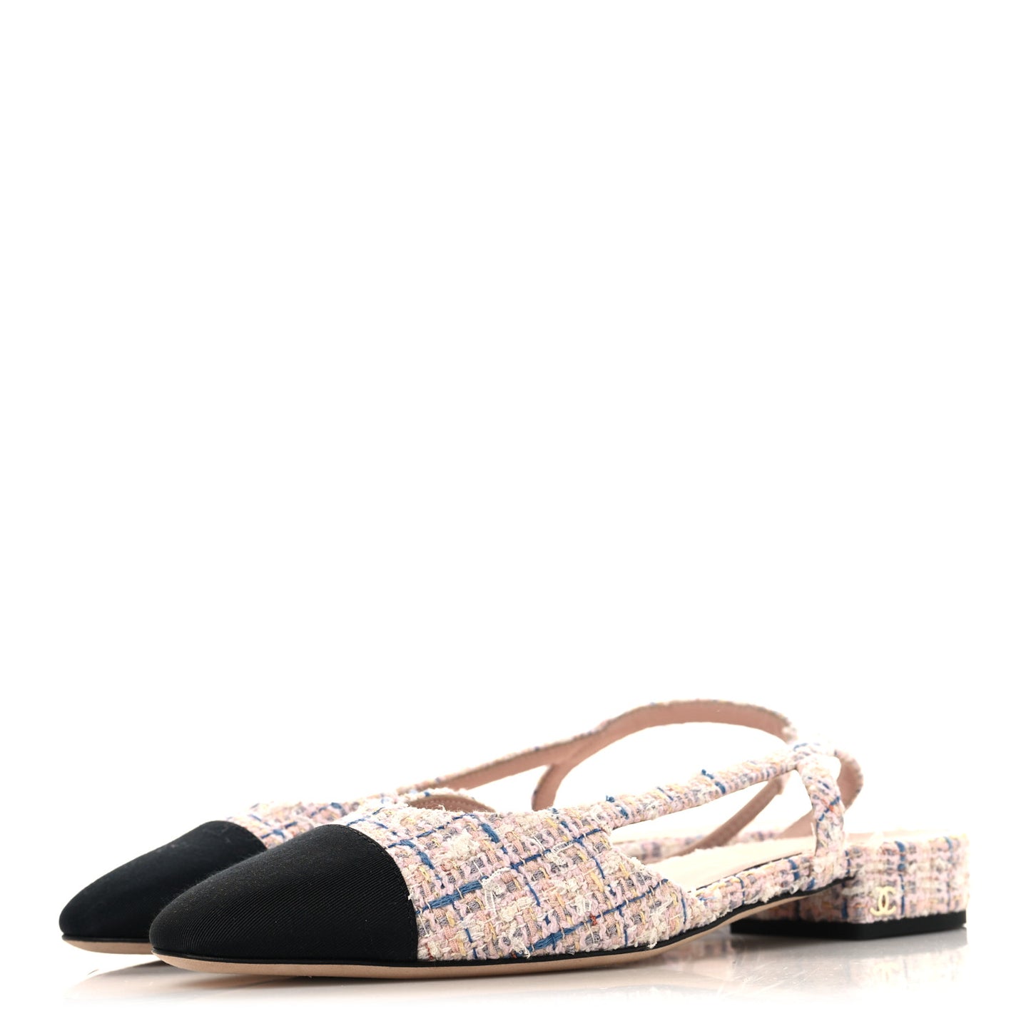 Tweed Grosgrain Cap Toe CC Slingback Flat 37.5 Pink Multicolor