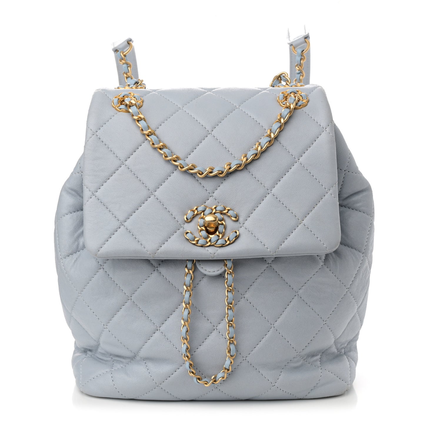 Lambskin Quilted Small Braided CC Backpack Light Blue