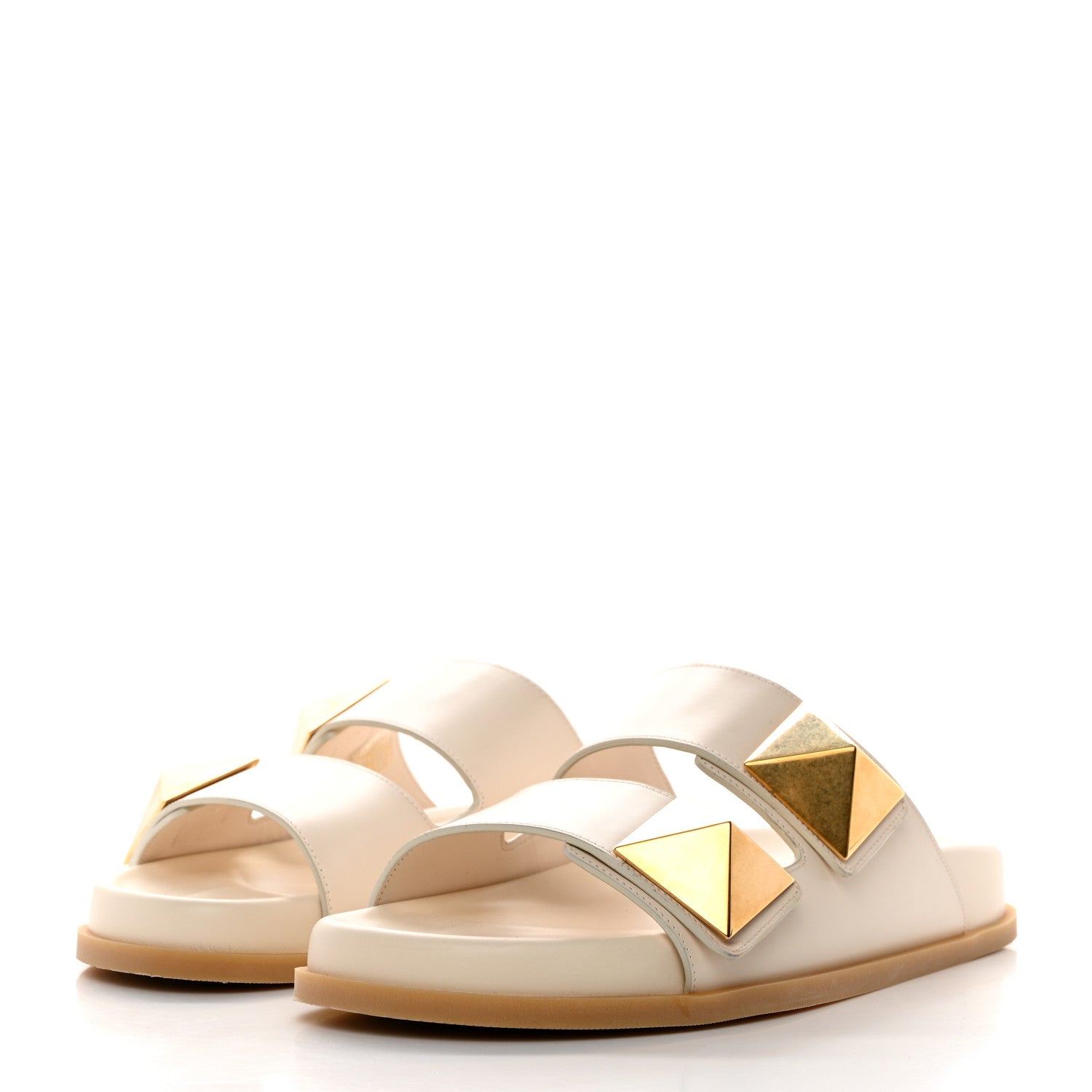 Valentino Garavani Calfskin Roman Stud Slide Sandals 40 Light Ivory 3 of 9