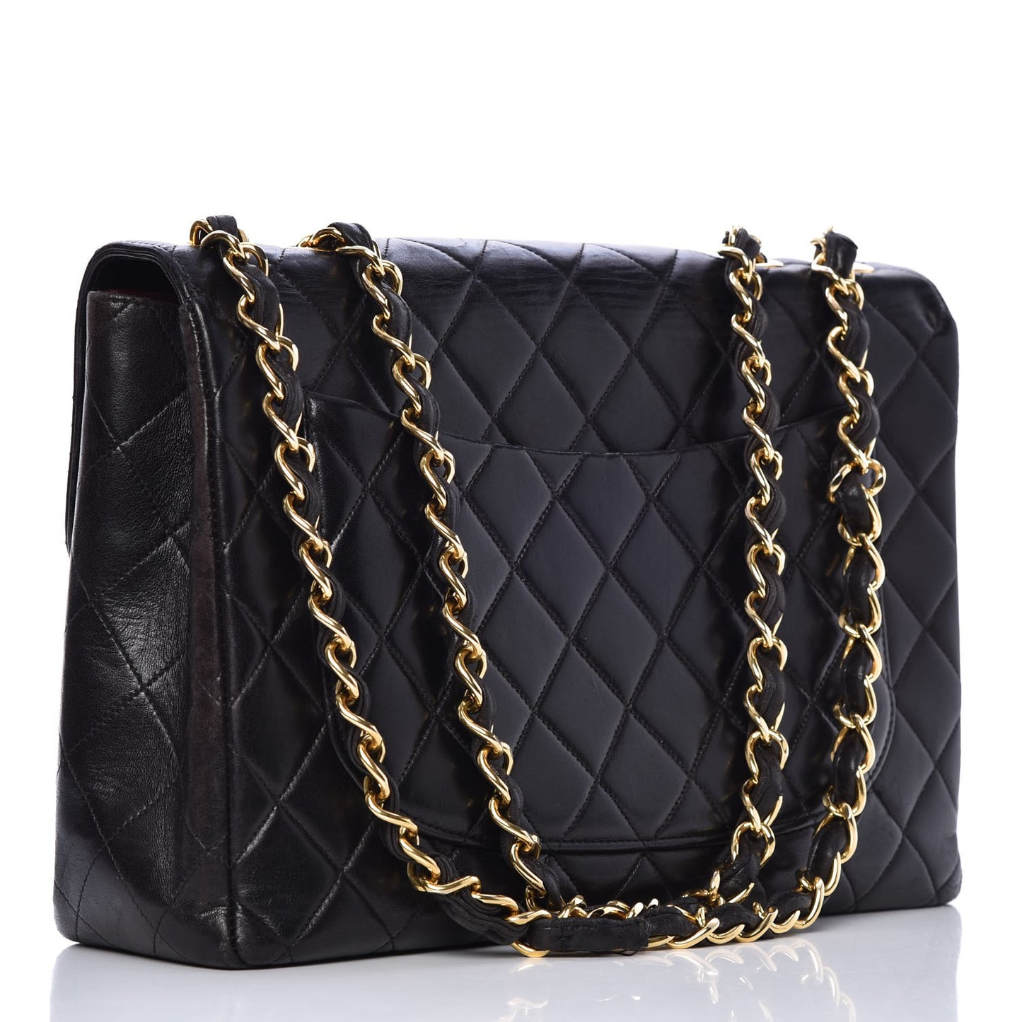 Lambskin Quilted Jumbo Single Flap Black