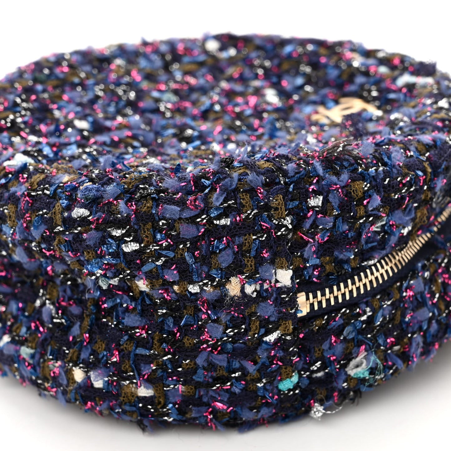 Tweed Round Clutch With Chain Multicolor