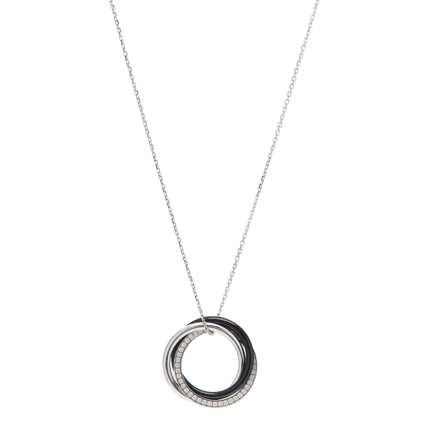 Cartier 18K White Gold Palladium Black Ceramic Diamond Trinity Pendant Necklace 1 of 6