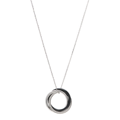 Cartier 18K White Gold Palladium Black Ceramic Diamond Trinity Pendant Necklace 1 of 6