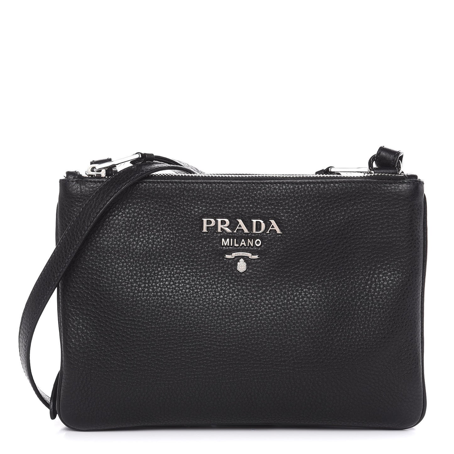Vitello Phenix Double Zip Crossbody Bag Black
