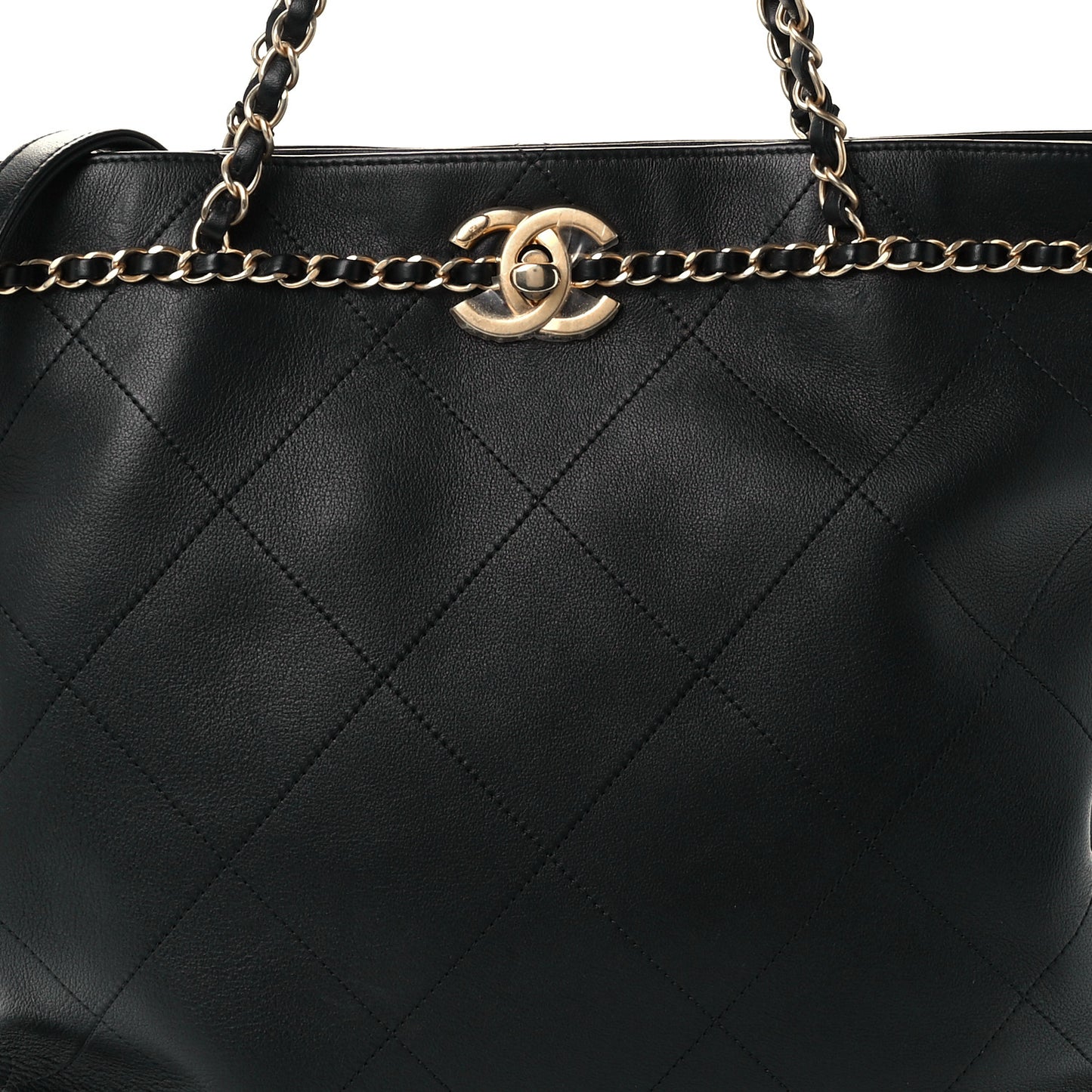 Calfskin Stitched Medium Shopping Tote Black