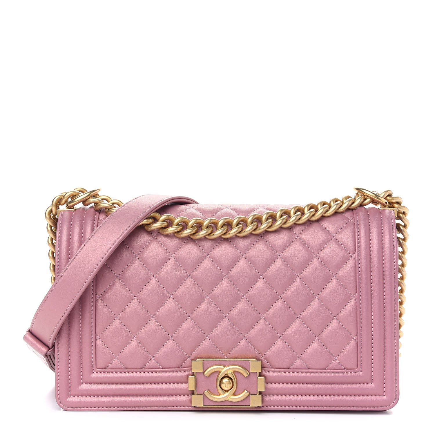 Chanel Metallic Calfskin Quilted Medium Boy Flap Pink 1 of 8
