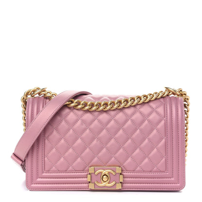Chanel Metallic Calfskin Quilted Medium Boy Flap Pink 1 of 8
