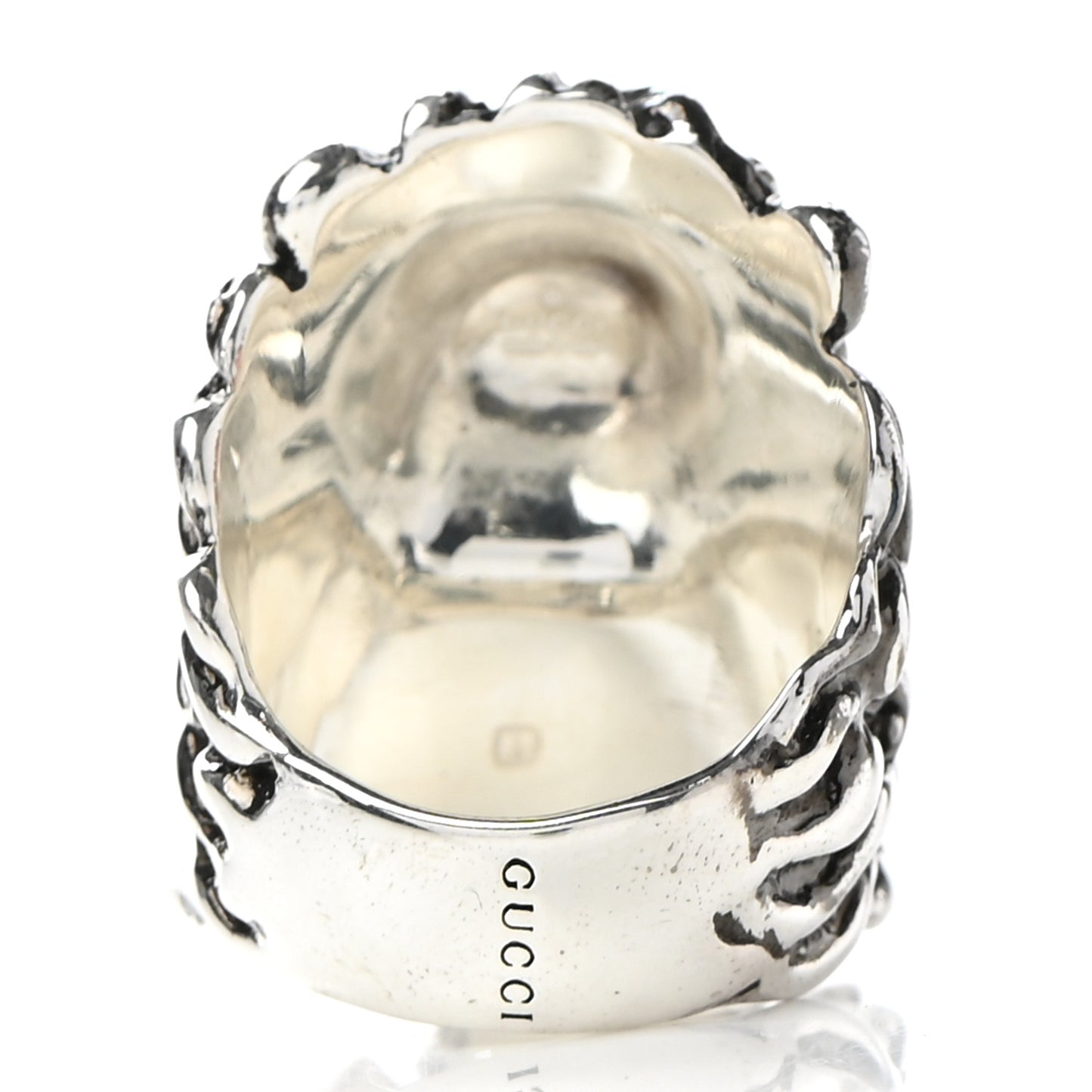Metal Crystal Lion Head Ring 16 7.5 Black Aged Silver