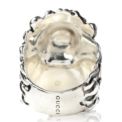 Gucci Metal Crystal Lion Head Ring 16 7.5 Black Aged Silver 3 of 7