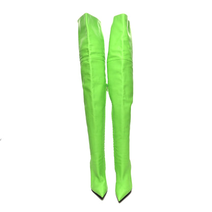 Balenciaga Calfskin Pointed Toe Knife Thigh High Boots 38 Green 2 of 8