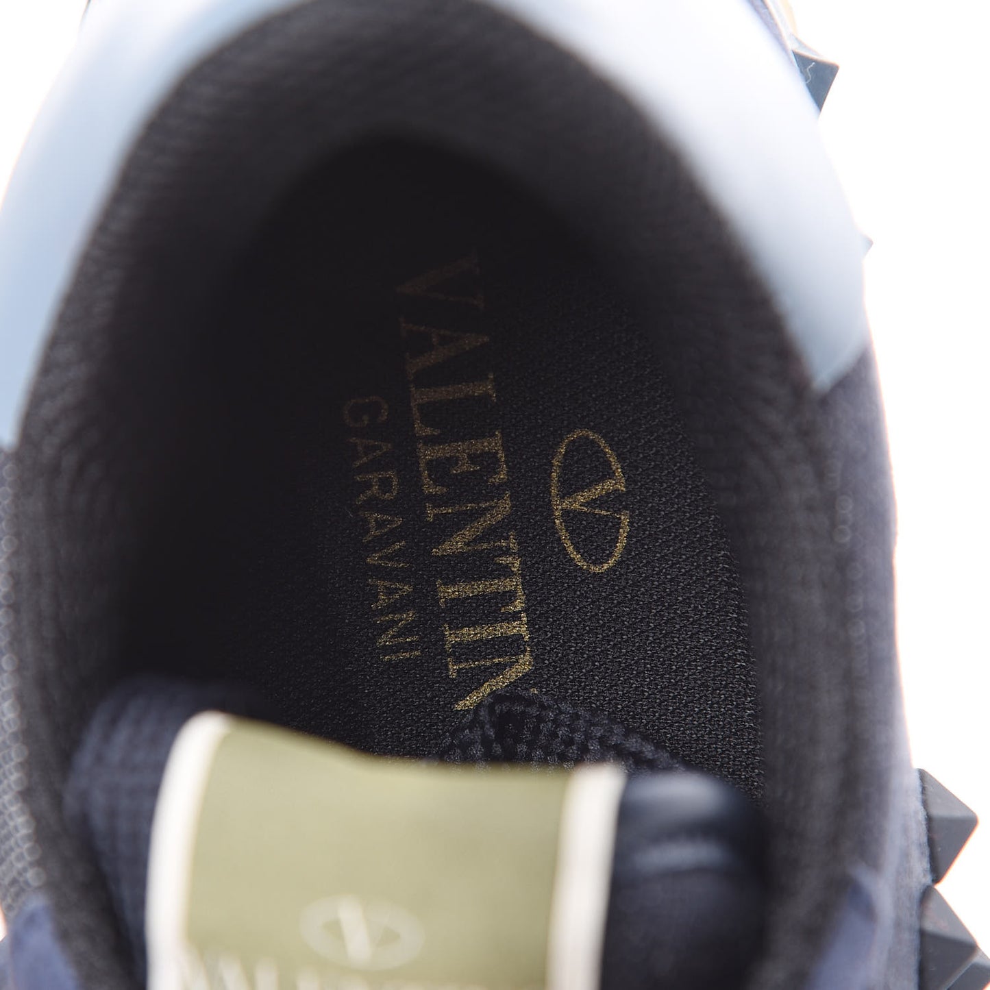 Denim Calfskin Suede Rockstud Sneakers 37.5 Deep Denim