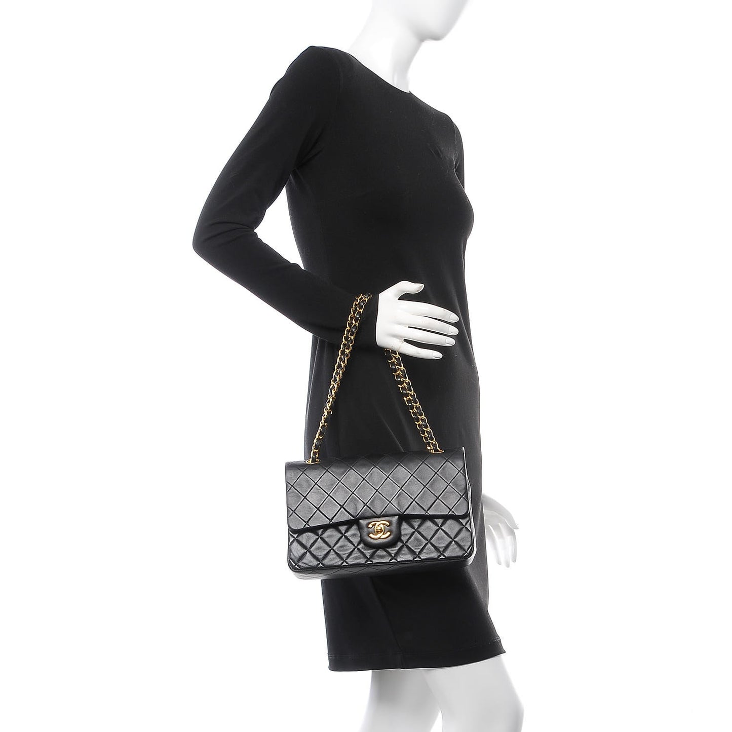 Lambskin Quilted Medium Double Flap Black