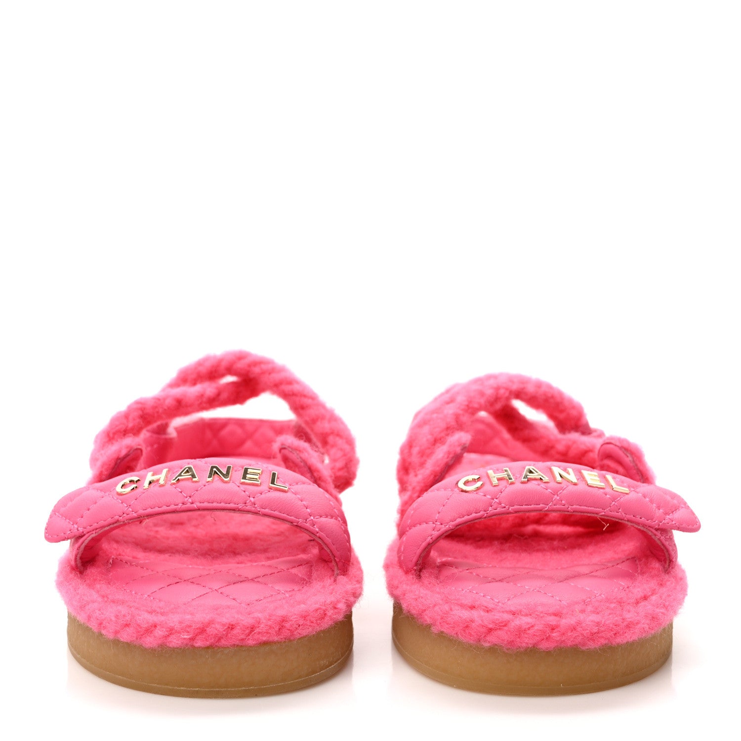 Chanel Cord Lambskin Quilted Logo Sandals 37 Pink 2 of 8