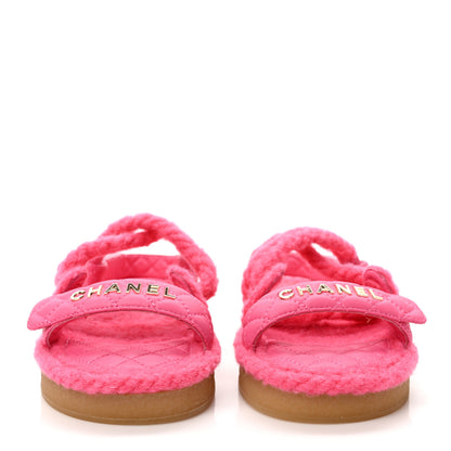 Chanel Cord Lambskin Quilted Logo Sandals 37 Pink 2 of 8