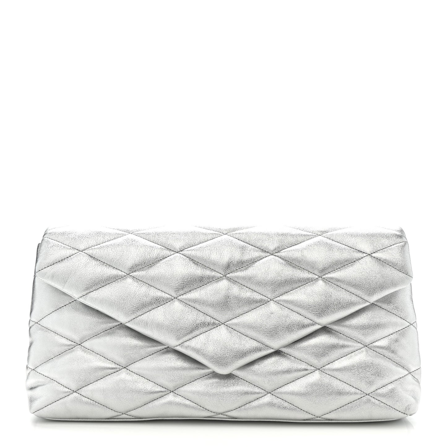 Metallic Lambskin Quilted Sade Puffer Envelope Clutch Argento