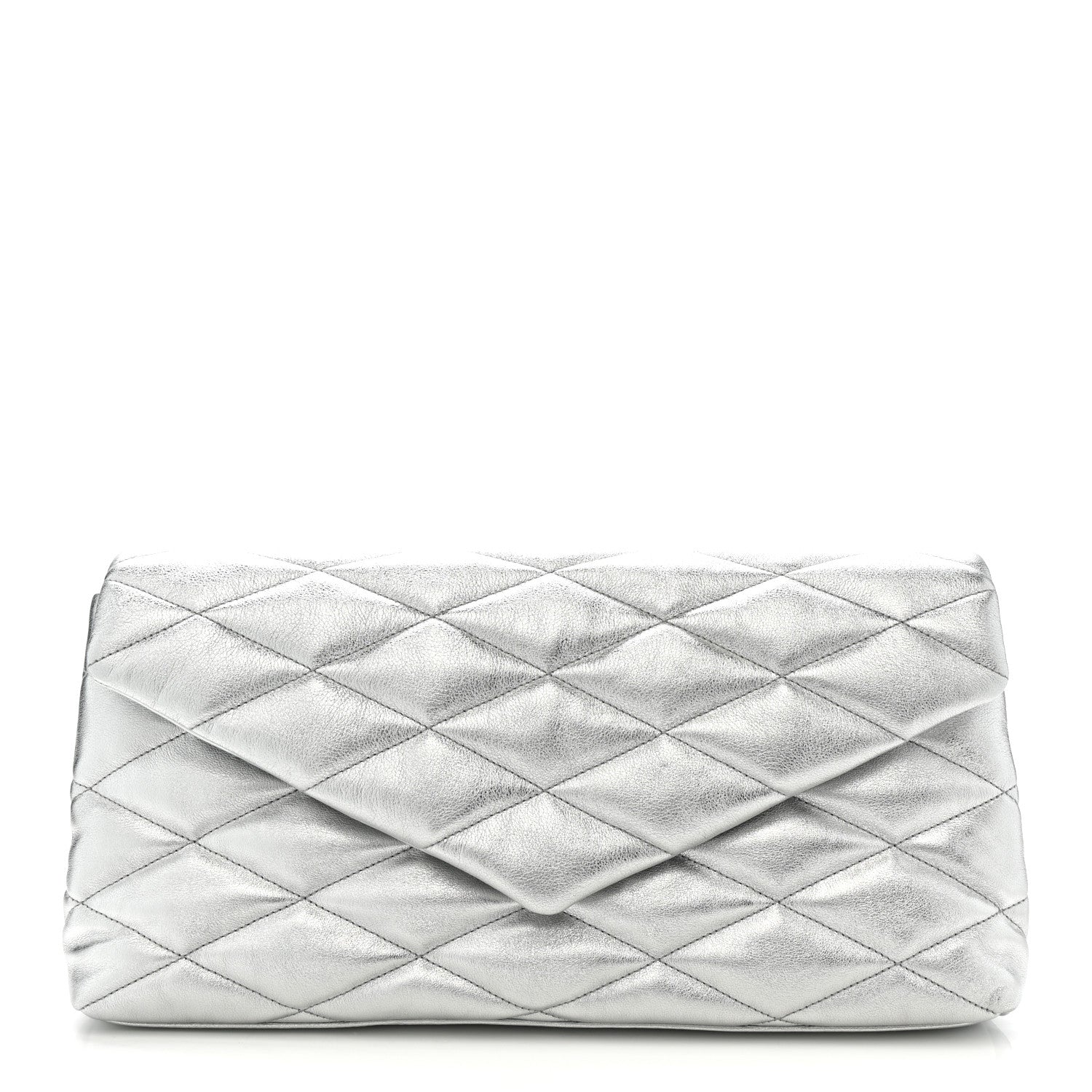 Saint Laurent Metallic Lambskin Quilted Sade Puffer Envelope Clutch Argento 1 of 7