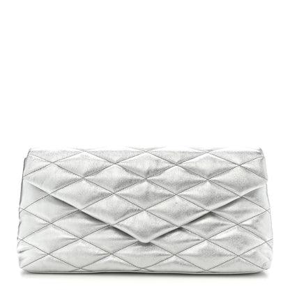 Saint Laurent Metallic Lambskin Quilted Sade Puffer Envelope Clutch Argento 1 of 7