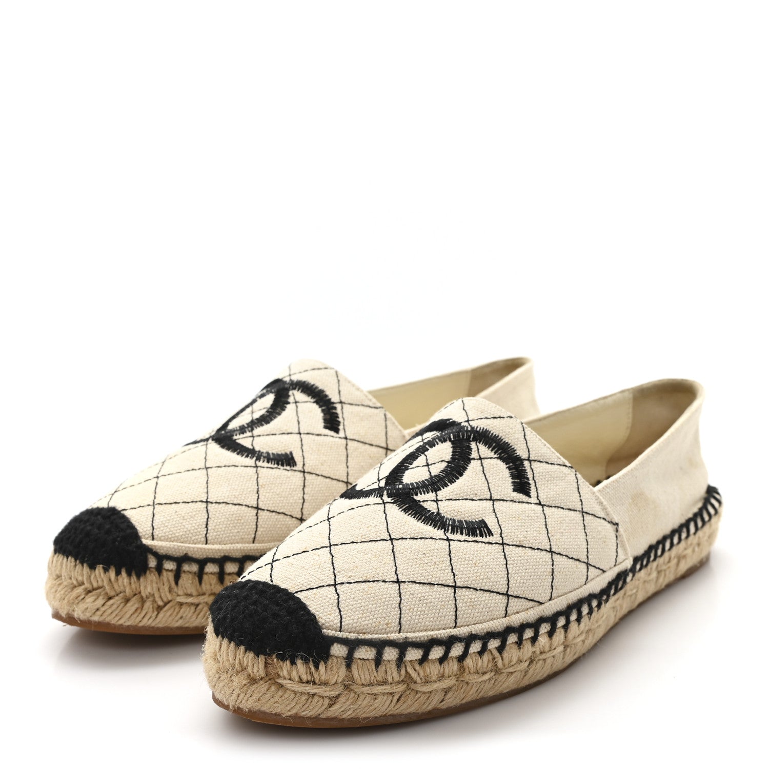 Chanel Fabric Biarritz CC Espadrilles 38 Beige Black 4 of 10