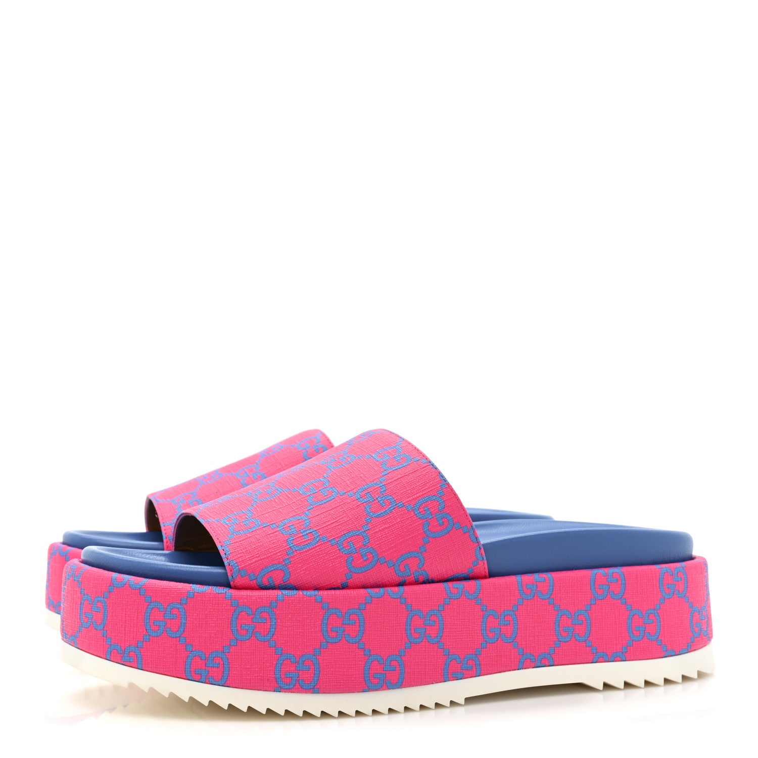 Gucci GG Supreme Joy Monogram Angelina Platform Slide Sandals 38.5 Fuxia Blue 3 of 9