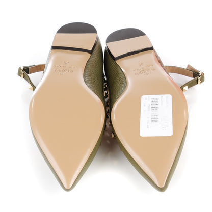 Valentino Garavani Pebbled Calfskin Rockstud Cage Ballerina Flats 36 Army Green 5 of 9